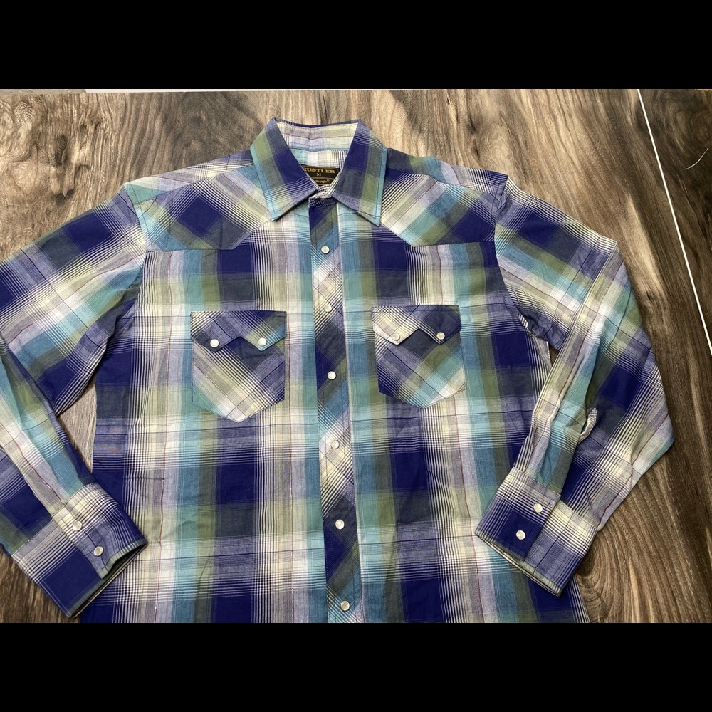 VTG Rustler plaid western pearl snap shirt medium